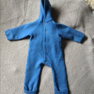 SOLD - 6/12M Disana Boiled Wool Blue Coverall